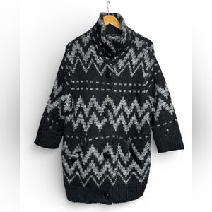 RW&Co Black & Grey Fair Isle Knit Cardigan Coat | Scandi Minimal | S